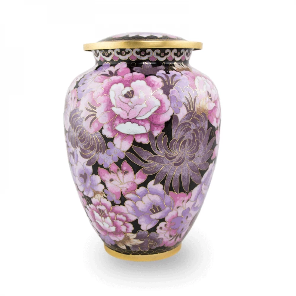 Max. Wt. Up to 210 lbs. Pink and Black Cloisonné Cremation Urn