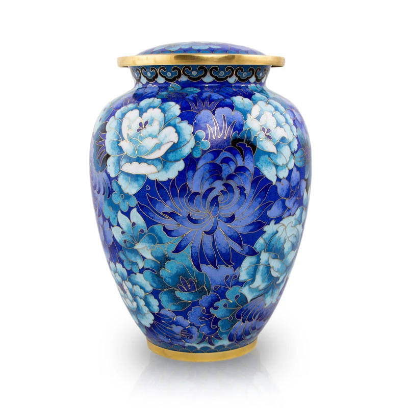 Max. Wt. Up to 210 lbs. Blue Cloisonné Cremation Urn