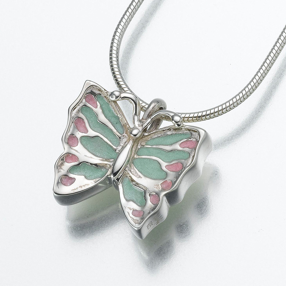 Sterling Silver Butterfly with Enameled Wings Keepsake Pendant