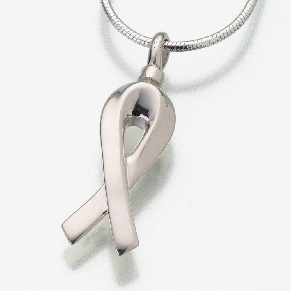 Sterling Silver Remembrance Ribbon Keepsake Pendant