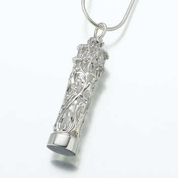 Sterling Silver Glass Insert Cylinder Keepsake Pendant