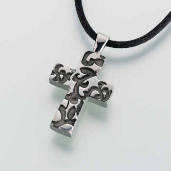 Antique Filigree Pewter Cross Keepsake Pendant