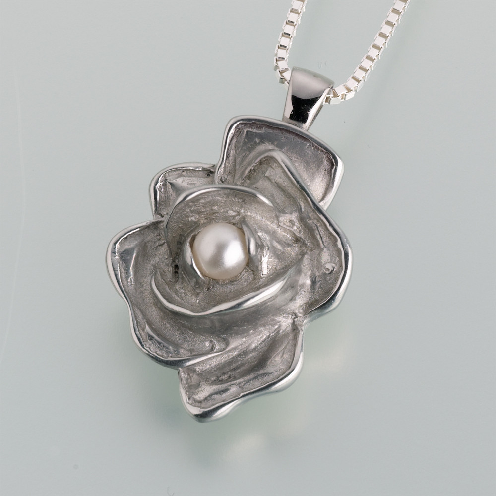 Pewter Rose with Pearl Keepsake Pendant