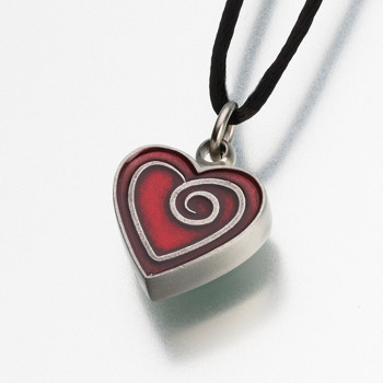 Dark Red Enamel Pewter Heart Spiral Keepsake Pendant