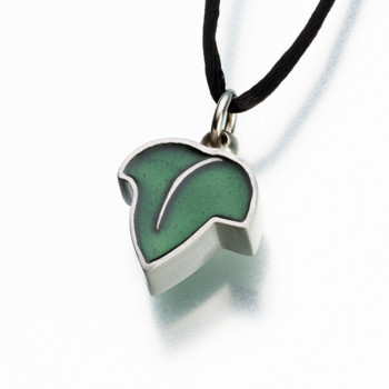 Green Enamel Pewter Leaf Keepsake Pendant