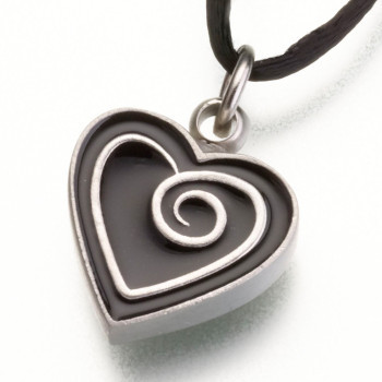 Black Enamel Pewter Heart Spiral Keepsake Pendant