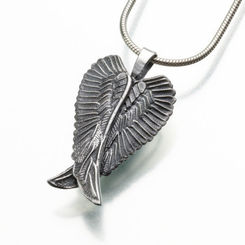 Sterling Silver Antique Finish Angel Wings Keepsake Pendant